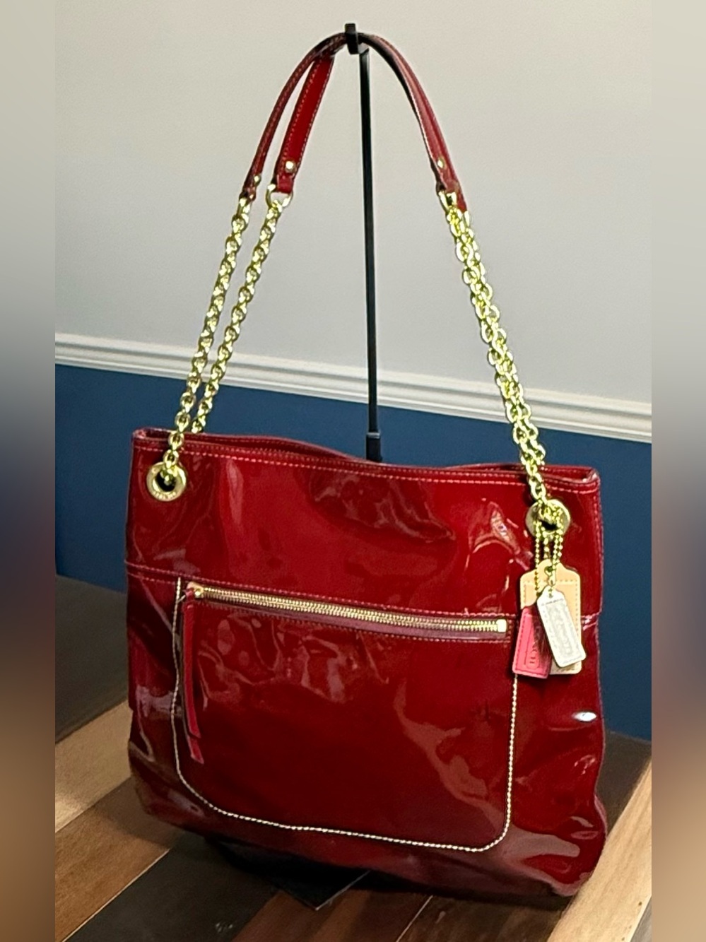 Coach Poppy Patent Leather 🔥Crimson Handbag/Crossbody | Branded Dust Bag | 21583